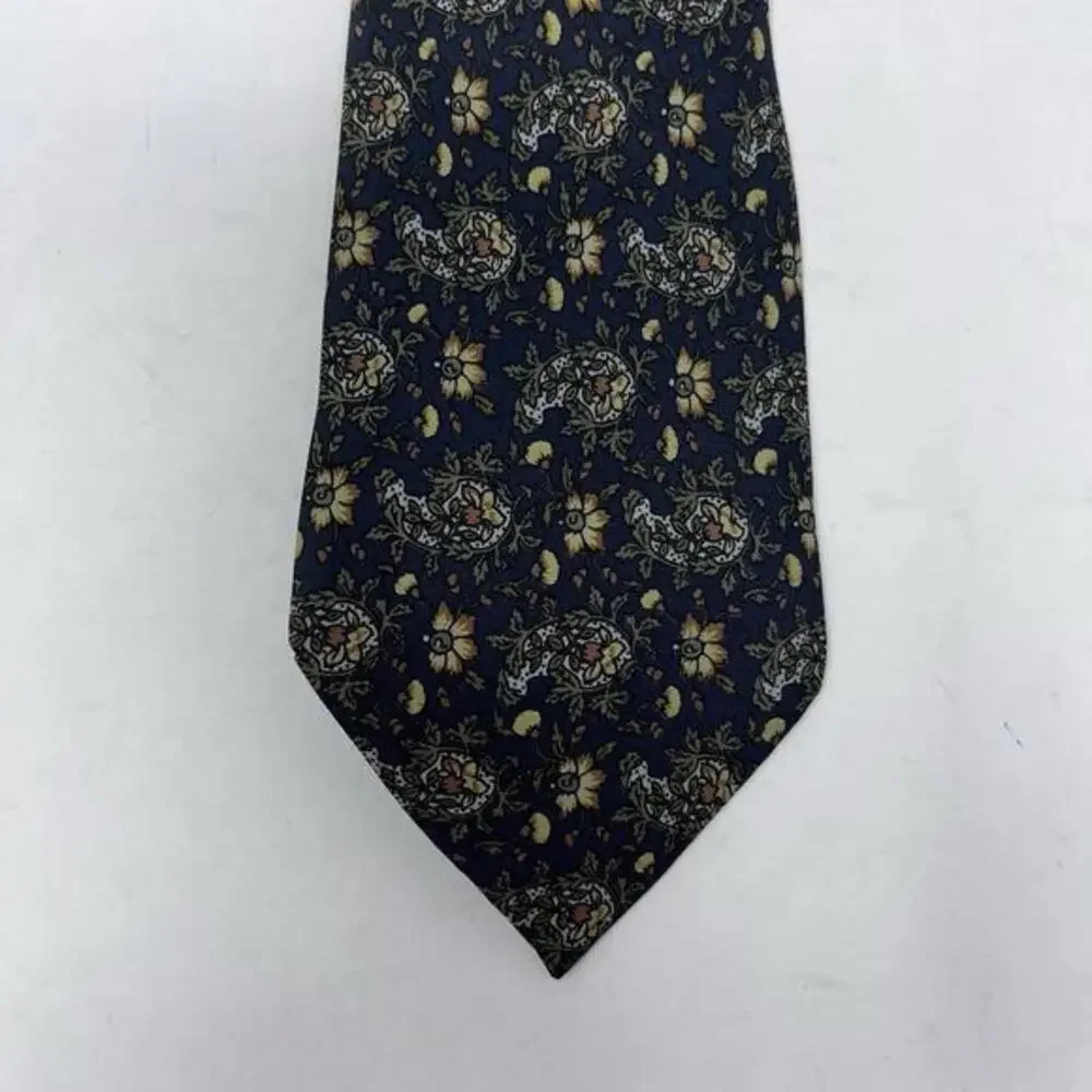 Vintage Herve Monsigny 100% Silk‎ Tie Blue Yellow Floral Print Designer Necktie